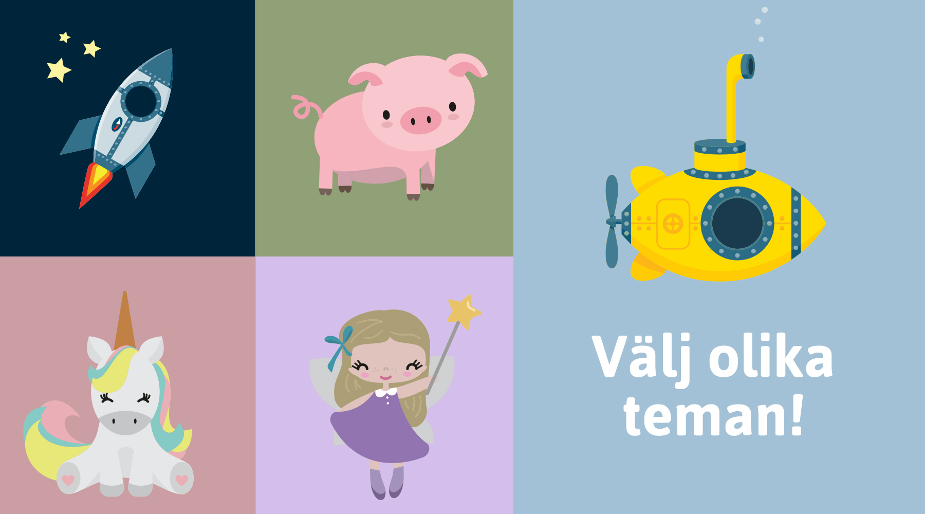 Veggdekor mellan olika teman