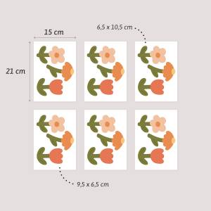 Färgglad blomster-väggdekor som visar storleken på blommorna du kan sätta upp på väggen.